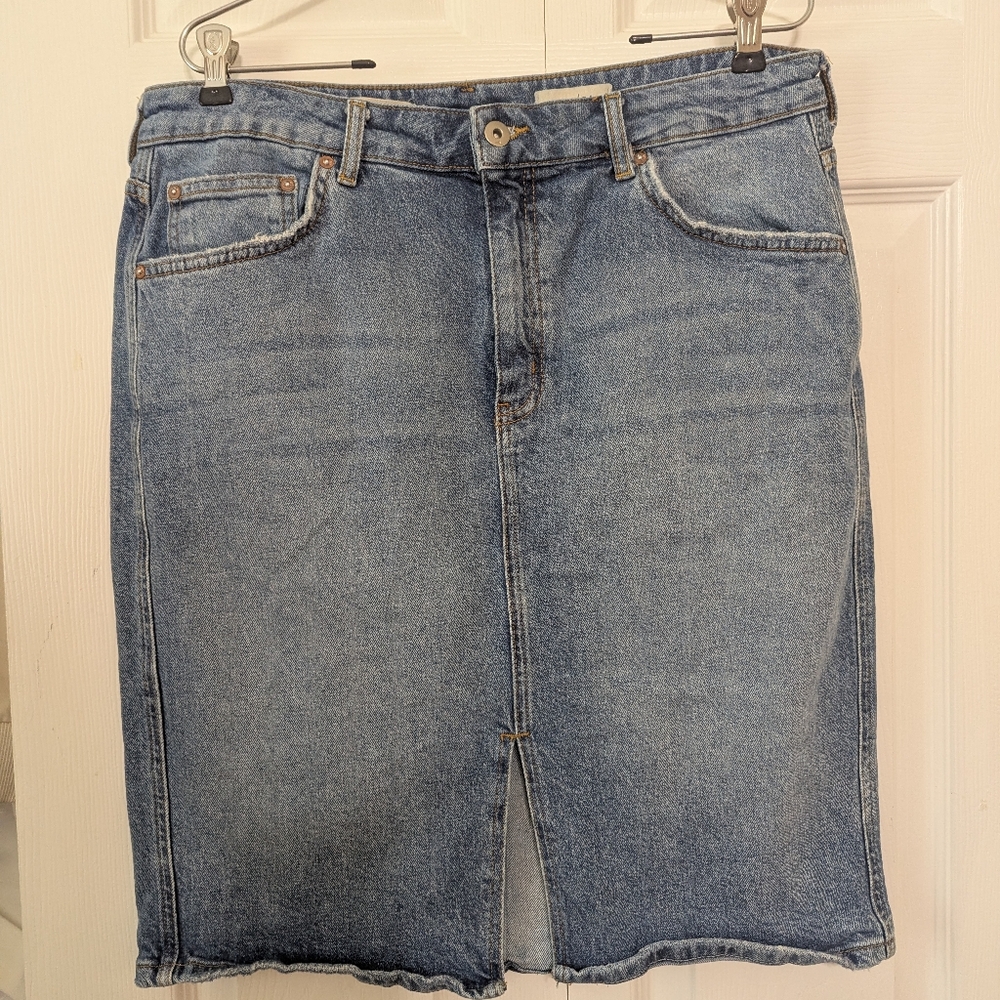 Anthropology Pilgrow & The Letterpress Jean Skirt Size 14 99% Cotton 1% Elastin